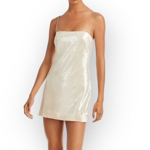 Cinq a Sept Lauri Mini Dress Women's Plus 14 Ivory Sequin Silk Strappy Lace Up - Picture 1 of 16